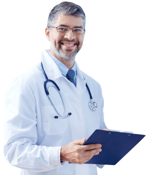 Doctor with stethoscope smiling